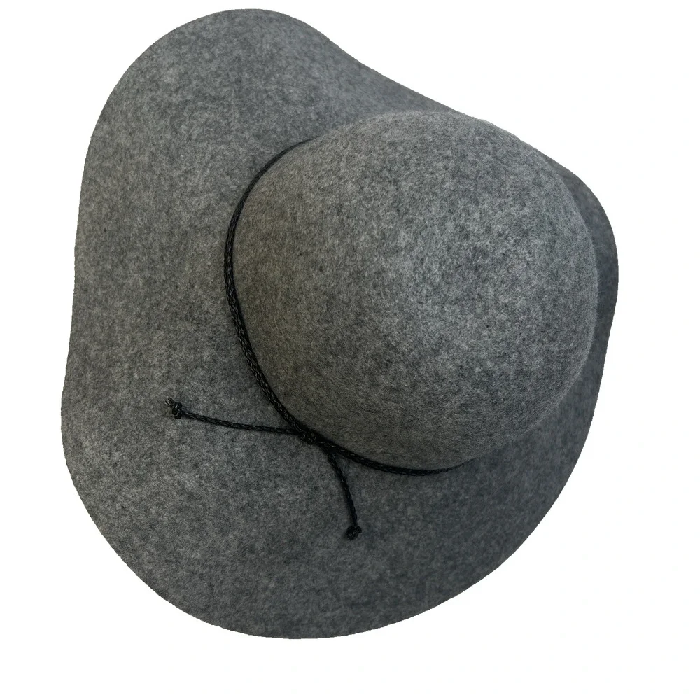 Halogen Wool Felt Floppy Wide Brim Hat Gray Adjustable Size Outdoors Festival